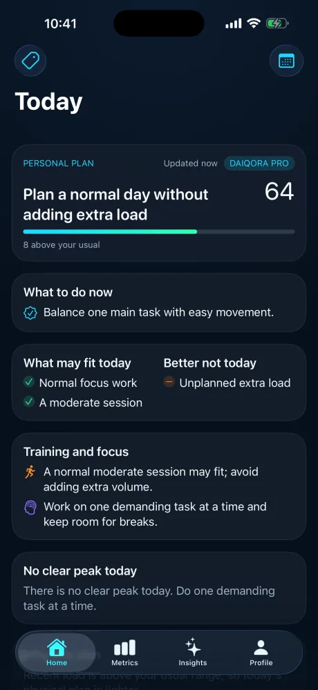 Daiqora daily energy plan on iPhone